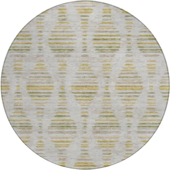 8' Ivory And Gold Round Striped Washable Indoor Outdoor Area Rug Photo 1