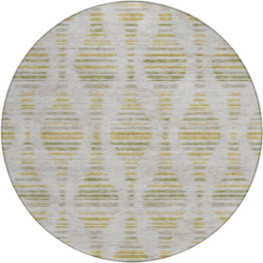 8' Ivory And Gold Round Striped Washable Indoor Outdoor Area Rug Photo 1