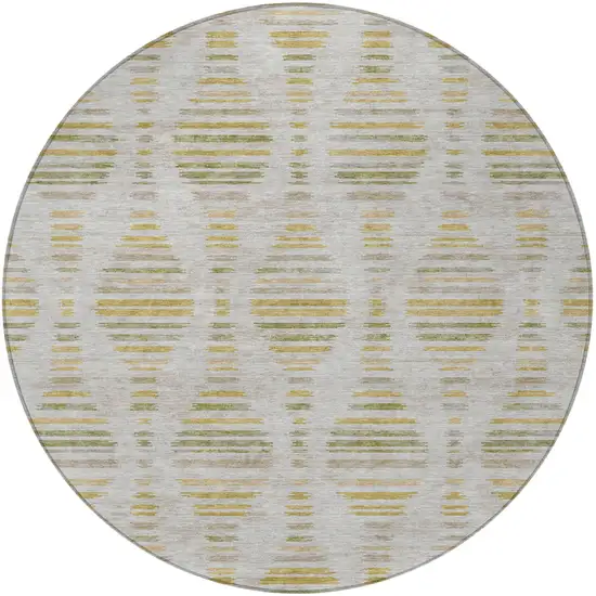 8' Ivory And Gold Round Striped Washable Indoor Outdoor Area Rug Photo 3