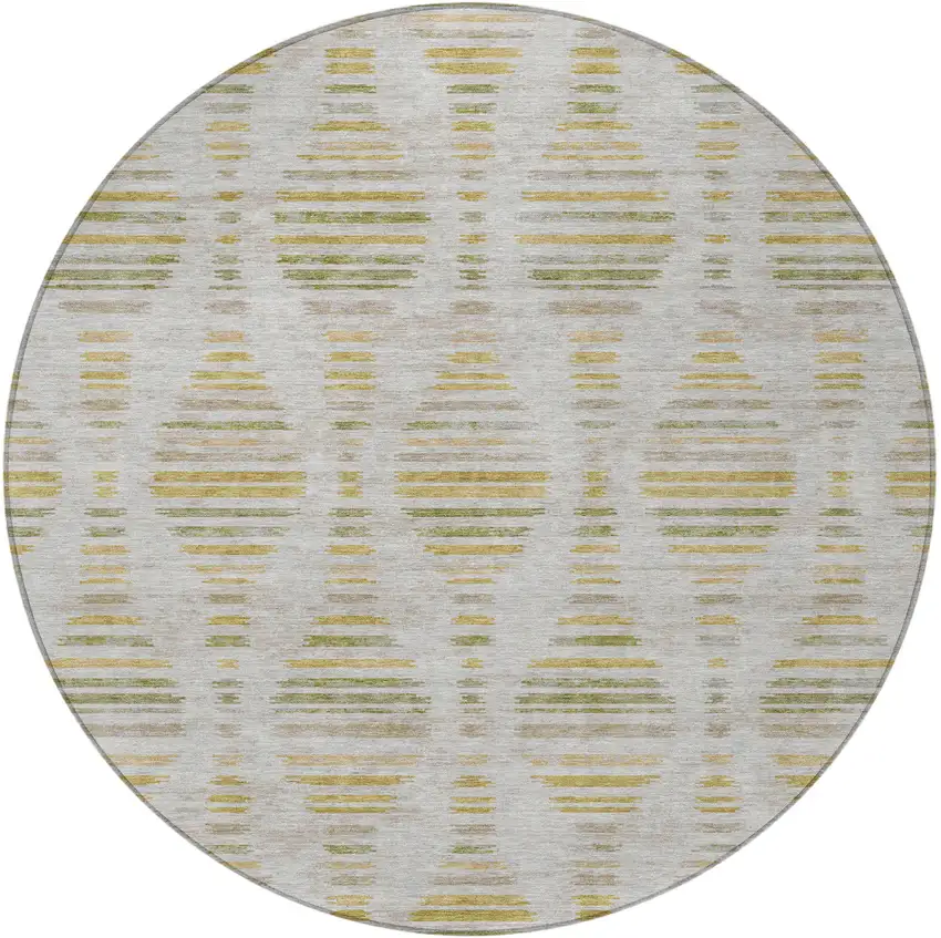 8' Ivory And Gold Round Striped Washable Indoor Outdoor Area Rug Photo 3