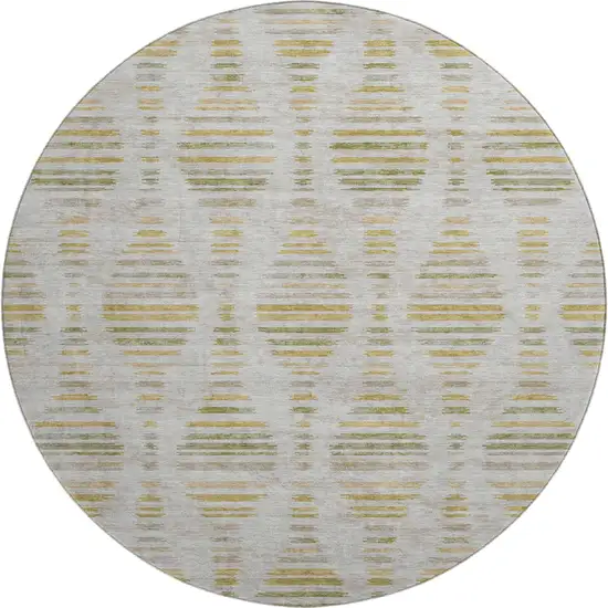 8' Ivory And Gold Striped Washable Round Rug With UV Protection Photo 1