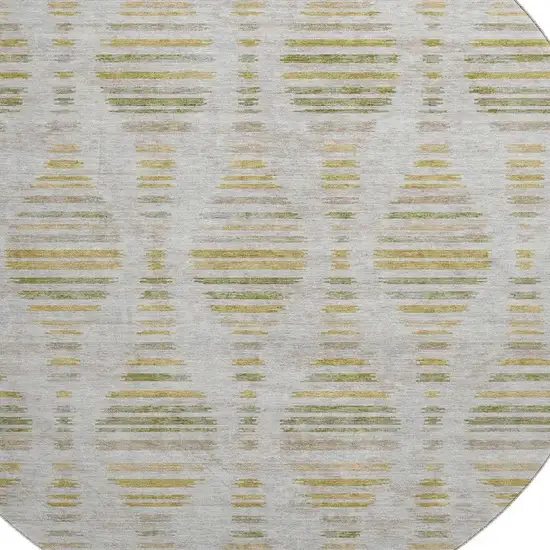 8' Ivory And Gold Striped Washable Round Rug With UV Protection Photo 3