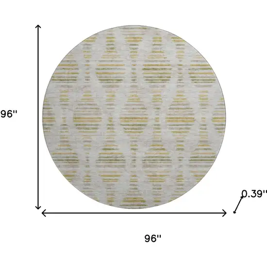 8' Ivory And Gold Striped Washable Round Rug With UV Protection Photo 8