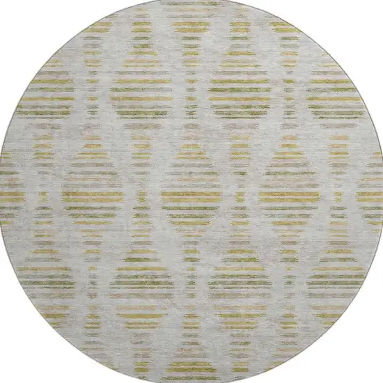8' Ivory And Gold Striped Washable Round Rug With UV Protection Photo 4