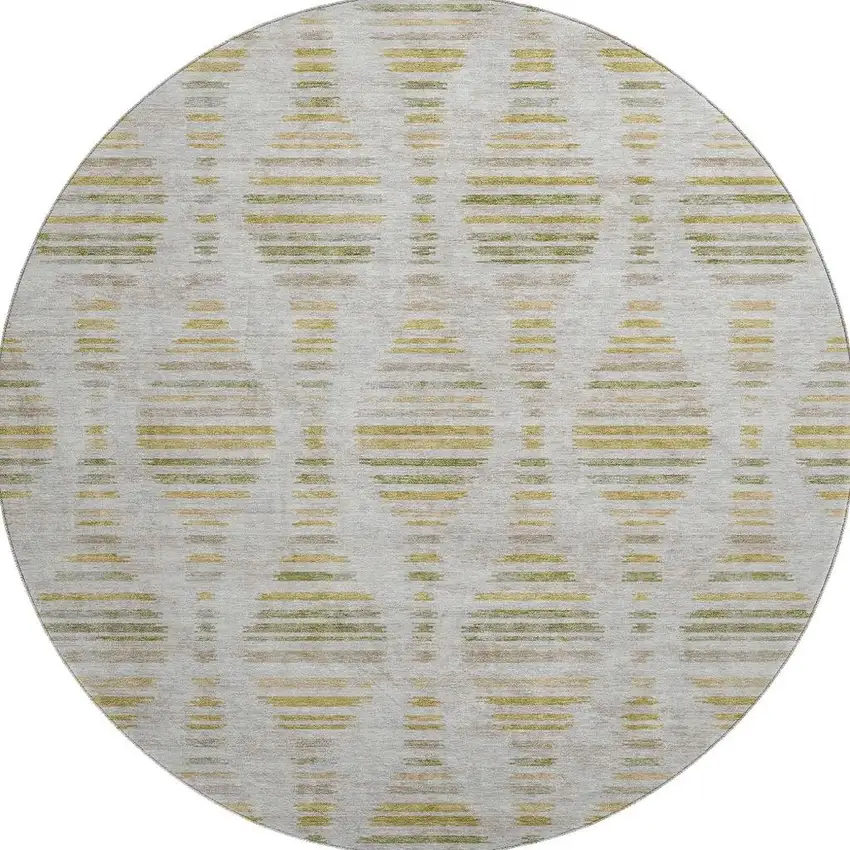 8' Ivory And Gold Striped Washable Round Rug With UV Protection Photo 4