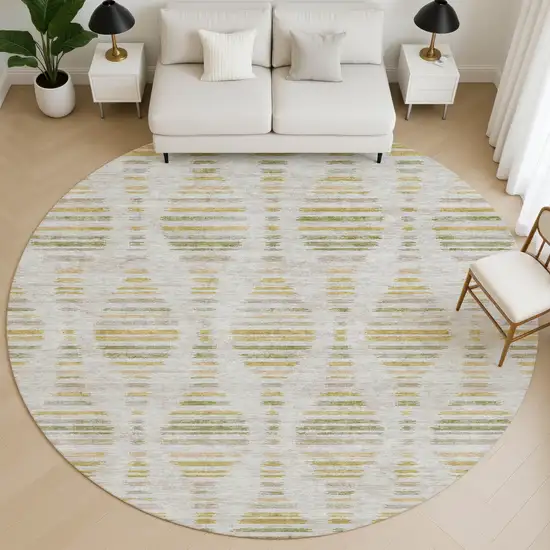 8' Ivory And Gold Striped Washable Round Rug With UV Protection Photo 5