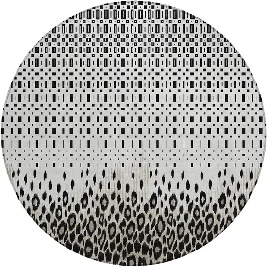 8' Ivory And Graphite Round Geometric Washable Indoor Outdoor Area Rug Photo 2