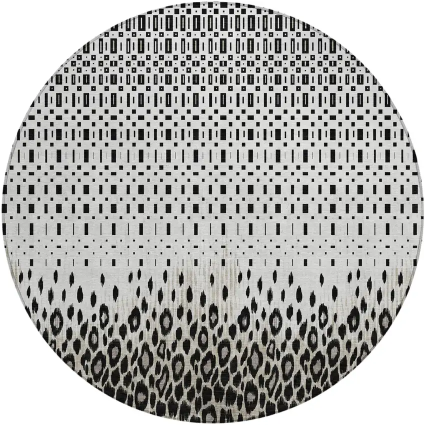 8' Ivory And Graphite Round Geometric Washable Indoor Outdoor Area Rug Photo 2