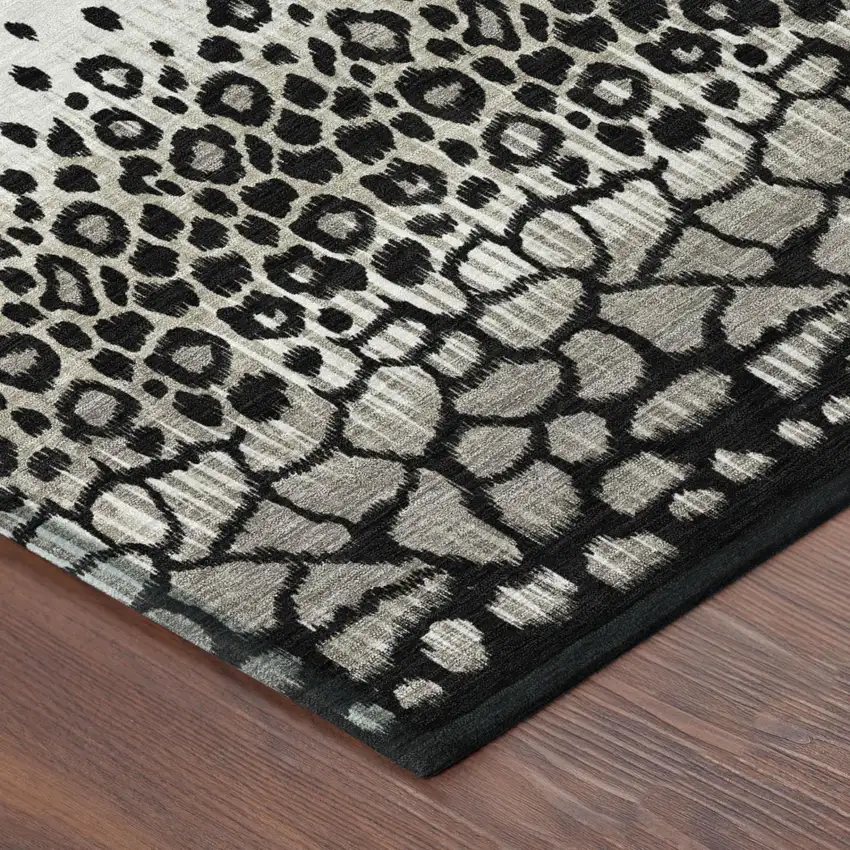 8' Ivory And Graphite Round Geometric Washable Indoor Outdoor Area Rug Photo 3
