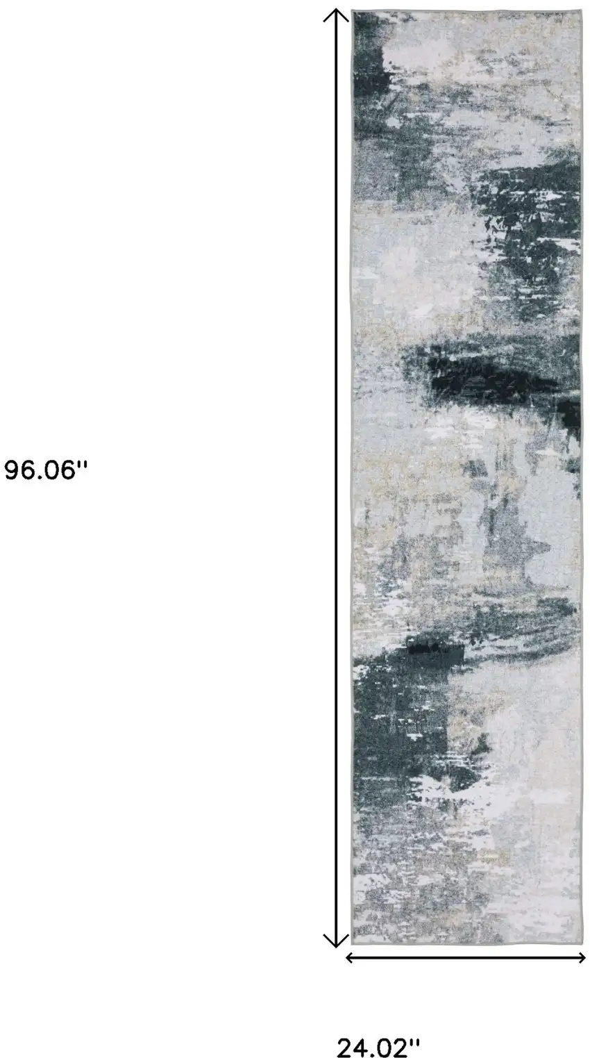 8' Ivory And Gray Abstract Distressed Runner Rug Photo 3