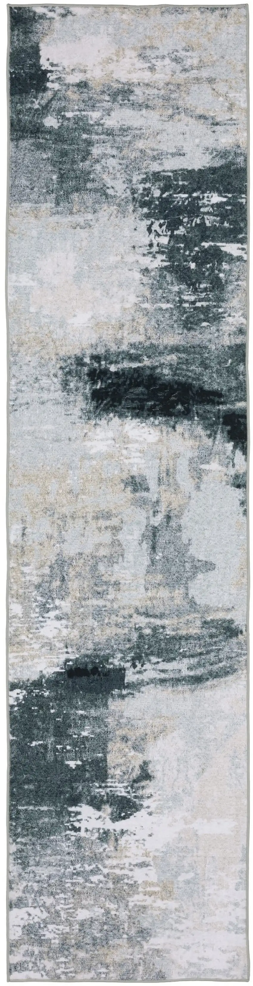 8' Ivory And Gray Abstract Distressed Runner Rug Photo 2