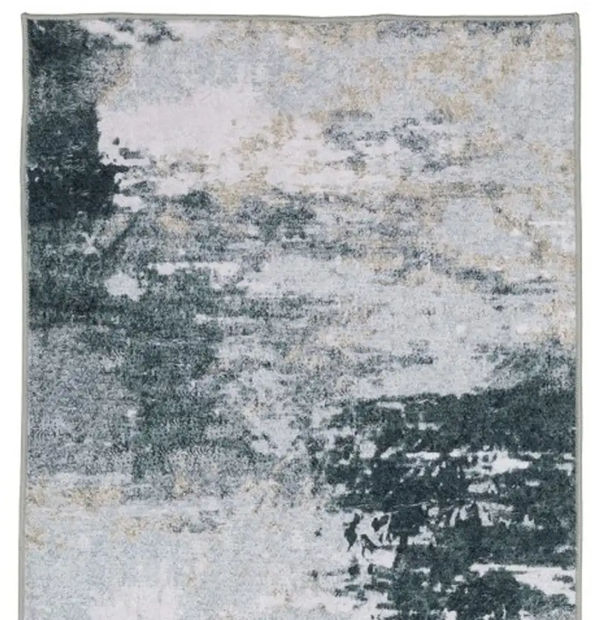 8' Ivory And Gray Abstract Distressed Runner Rug Photo 6