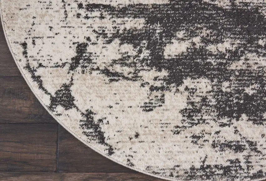 4' Ivory And Gray Abstract Non Skid Round Rug Photo 7