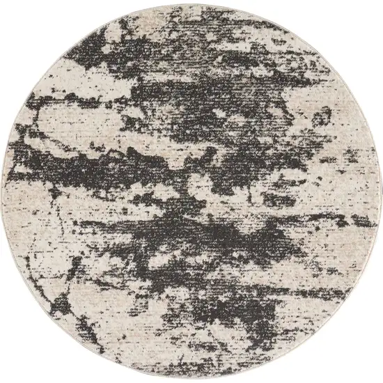 4' Ivory And Gray Abstract Non Skid Round Rug Photo 2