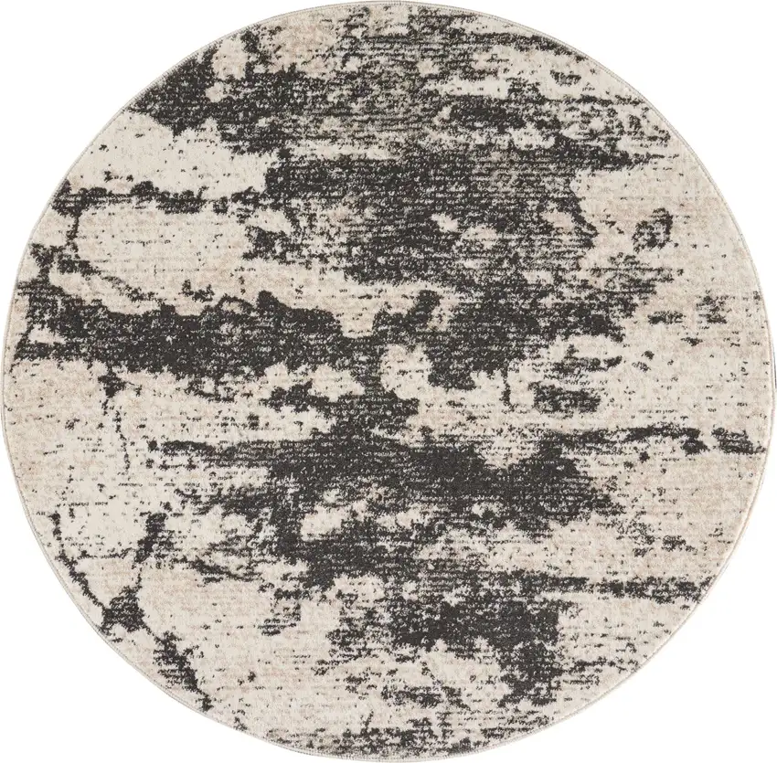 4' Ivory And Gray Abstract Non Skid Round Rug Photo 2