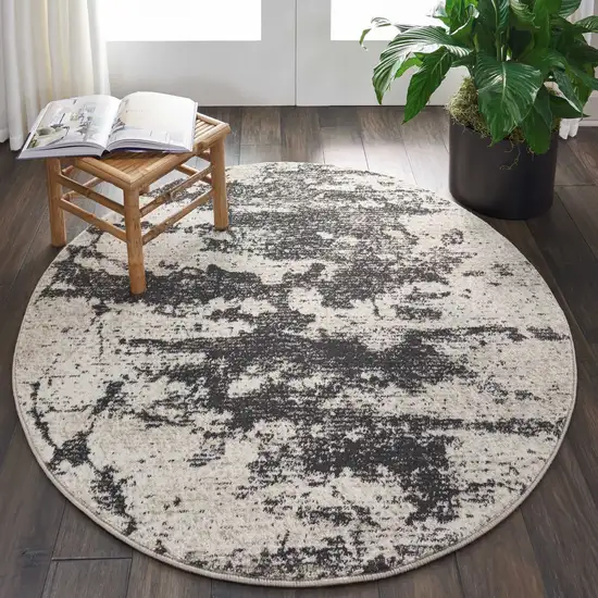 4' Ivory And Gray Abstract Non Skid Round Rug Photo 3