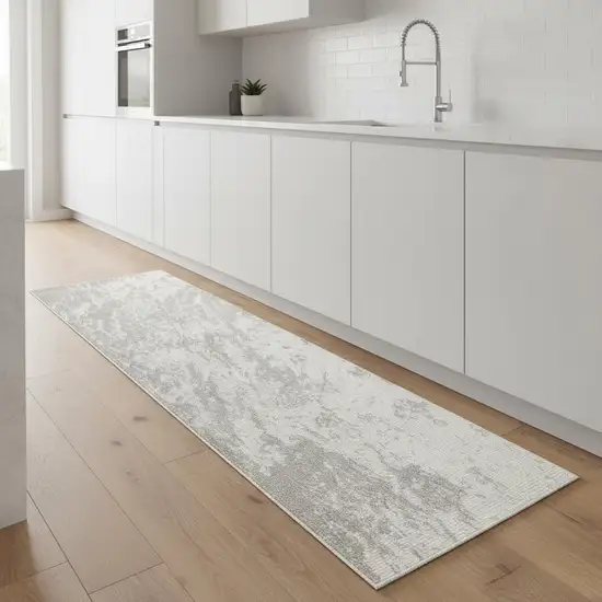 8' Ivory And Gray Abstract Non Skid Runner Rug Photo 1