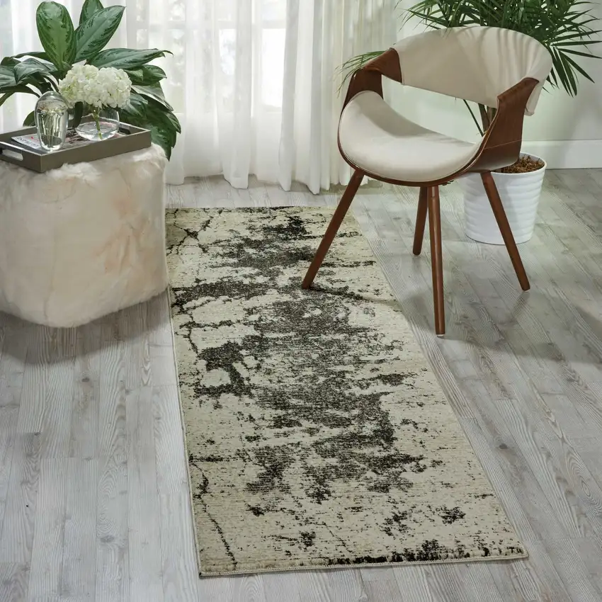 8' Ivory And Gray Abstract Non Skid Runner Rug Photo 4