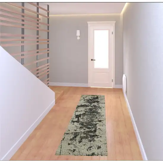 8' Ivory And Gray Abstract Non Skid Runner Rug Photo 1