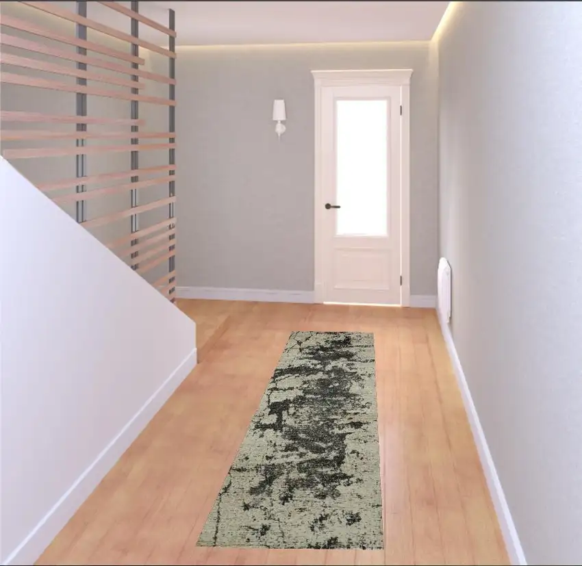 8' Ivory And Gray Abstract Non Skid Runner Rug Photo 1