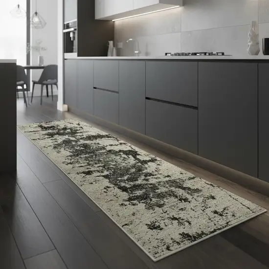 8' Ivory And Gray Abstract Non Skid Runner Rug Photo 1