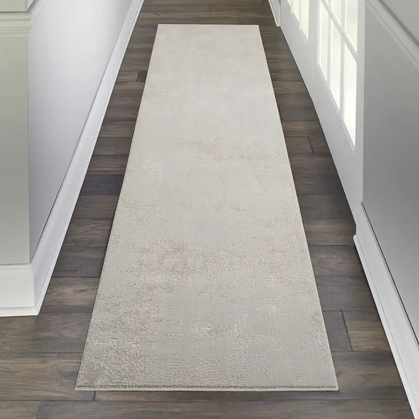 8' Ivory And Gray Abstract Non Skid Runner Rug Photo 5