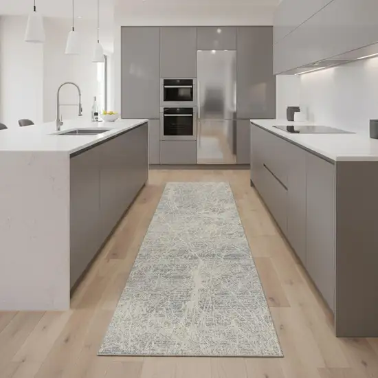 8' Ivory And Gray Abstract Runner Rug Photo 1