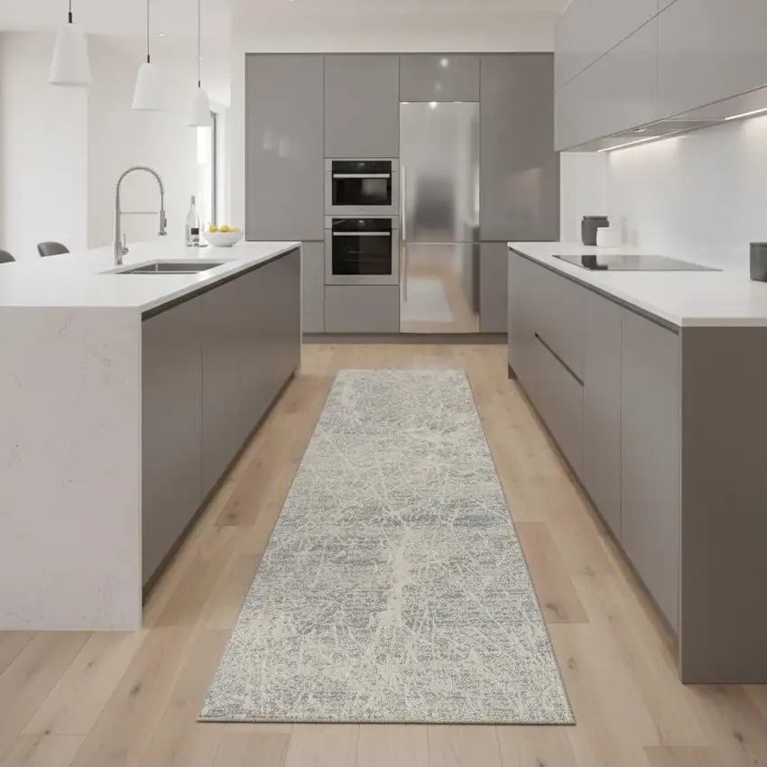 8' Ivory And Gray Abstract Runner Rug Photo 1