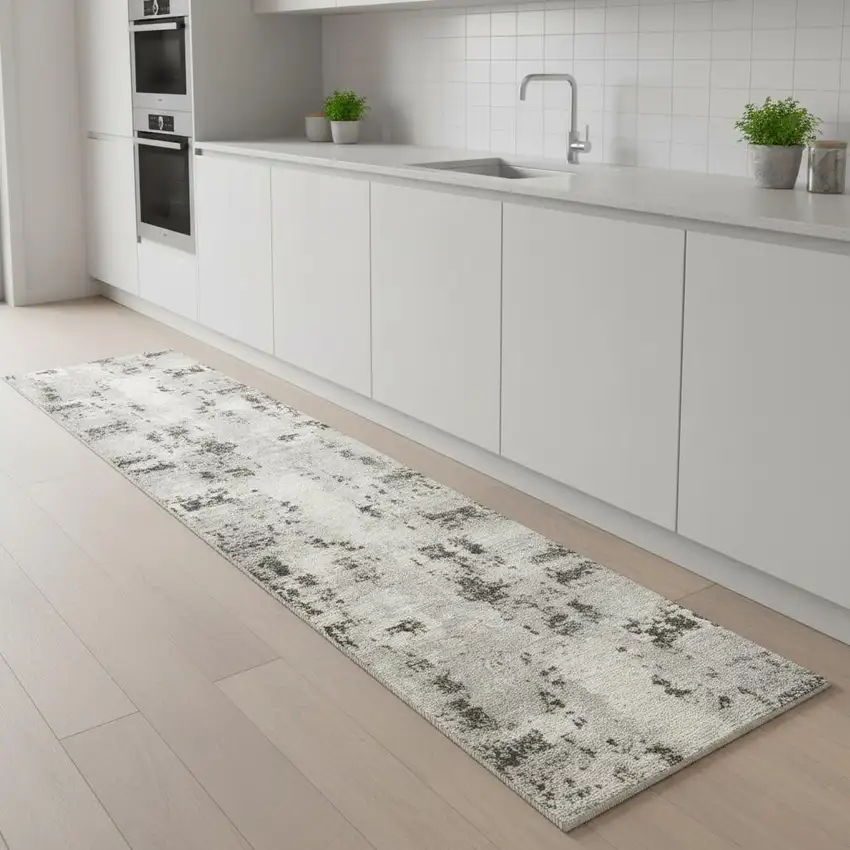 8' Ivory And Gray Abstract Runner Rug Photo 1