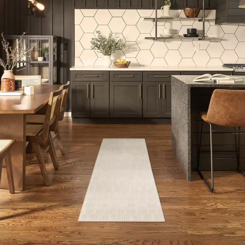 6' Ivory And Gray Abstract Runner Rug Photo 5