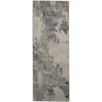 Photo of 8' Ivory And Gray Abstract Stain Resistant Runner Rug