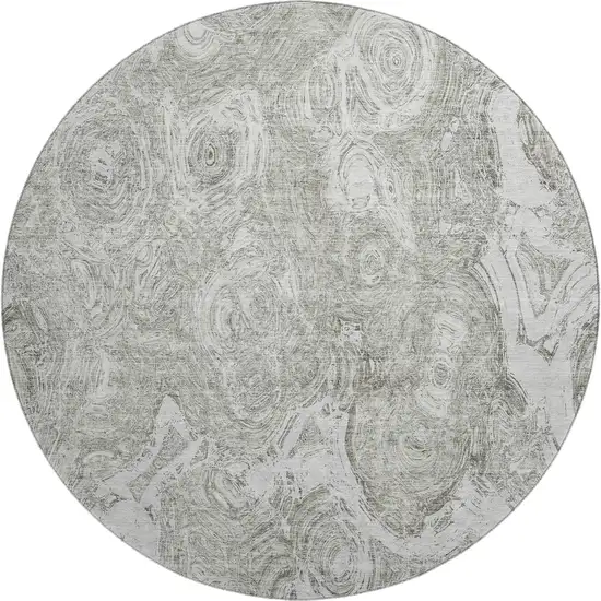 8' Ivory And Gray Abstract Washable Round Rug With UV Protection Photo 1