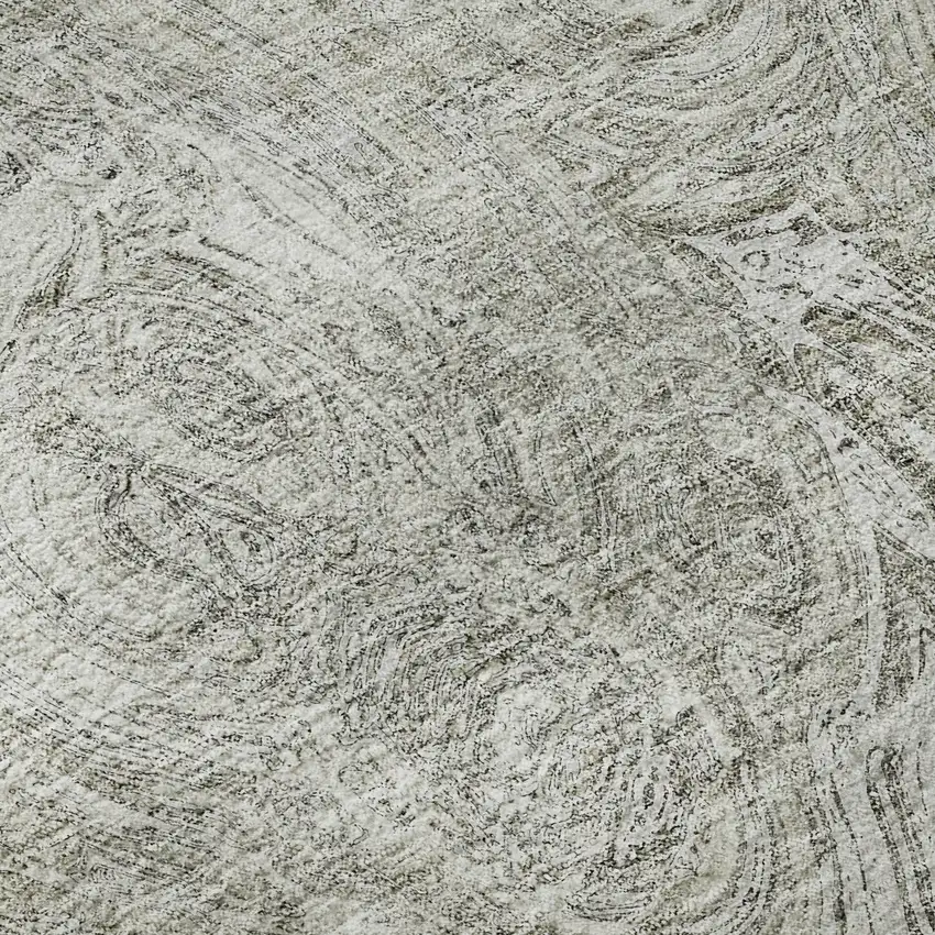 8' Ivory And Gray Abstract Washable Round Rug With UV Protection Photo 8