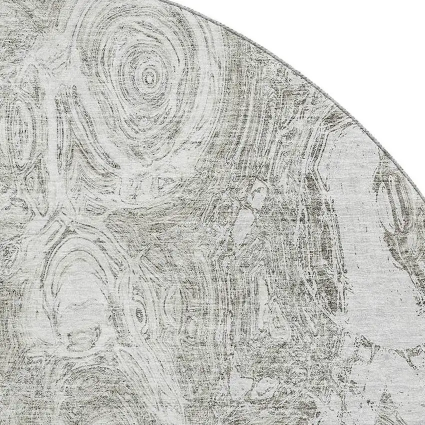 8' Ivory And Gray Abstract Washable Round Rug With UV Protection Photo 2