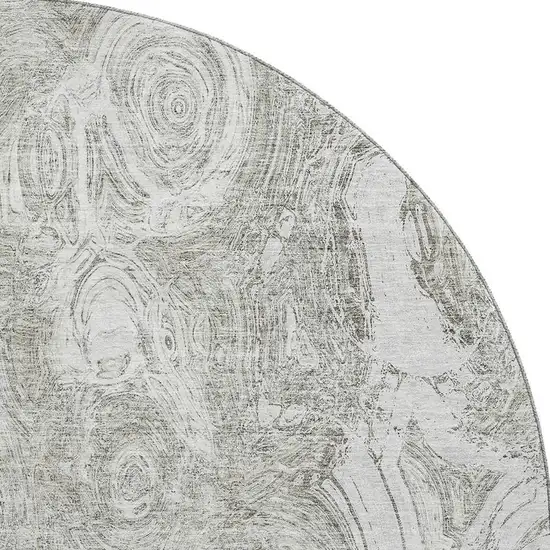 8' Ivory And Gray Abstract Washable Round Rug With UV Protection Photo 3