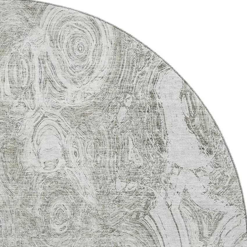 8' Ivory And Gray Abstract Washable Round Rug With UV Protection Photo 3