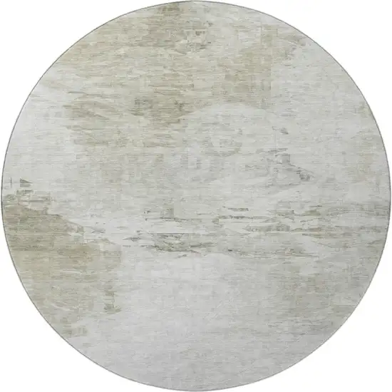 8' Ivory And Gray Abstract Washable Round Rug With UV Protection Photo 4