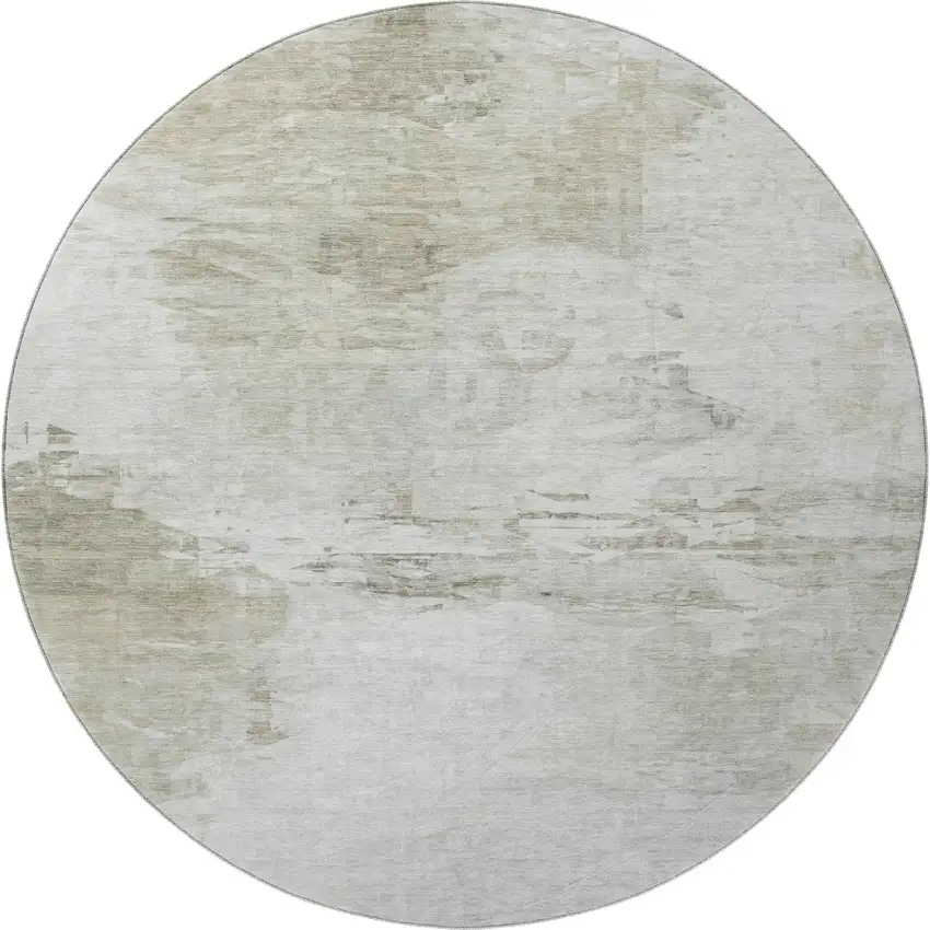 8' Ivory And Gray Abstract Washable Round Rug With UV Protection Photo 4