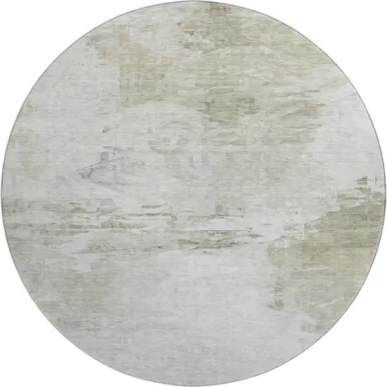 8' Ivory And Gray Abstract Washable Round Rug With UV Protection Photo 1