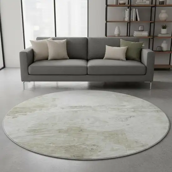 8' Ivory And Gray Abstract Washable Round Rug With UV Protection Photo 2