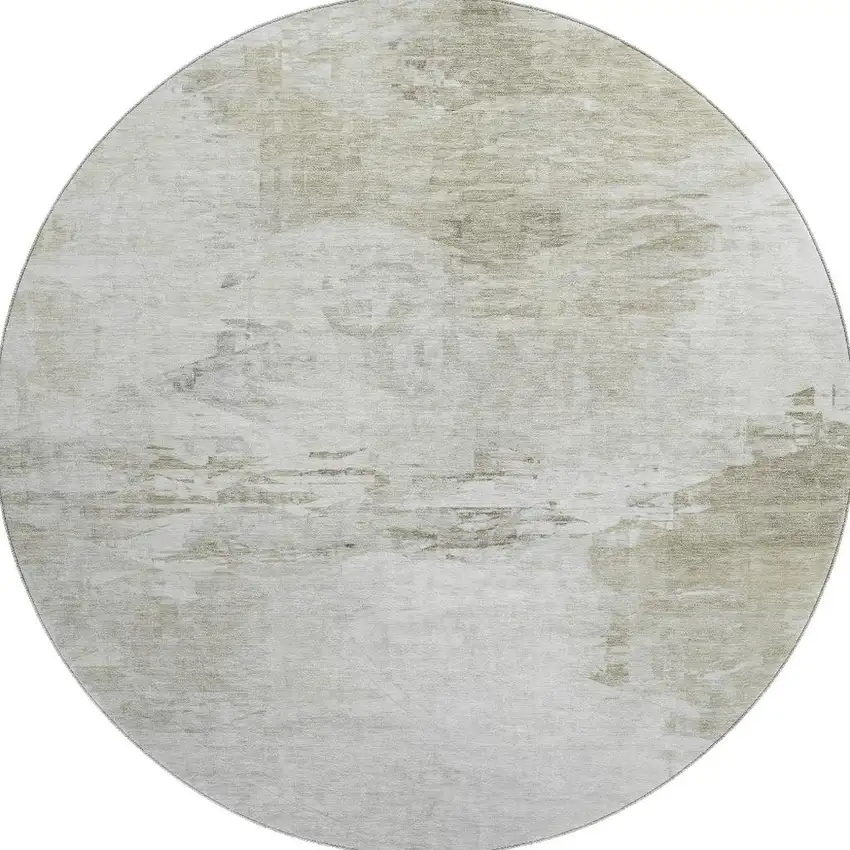 8' Ivory And Gray Abstract Washable Round Rug With UV Protection Photo 3