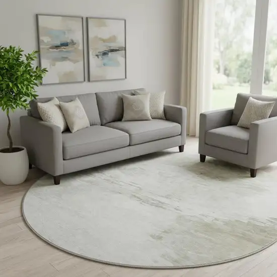 8' Ivory And Gray Abstract Washable Round Rug With UV Protection Photo 1