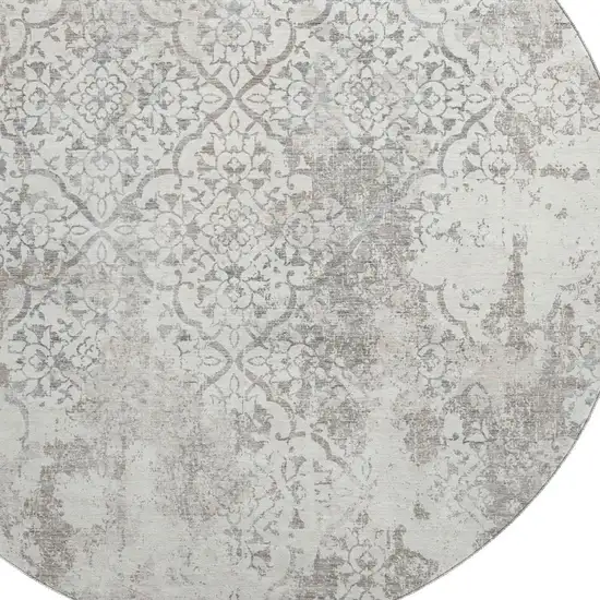 8' Ivory And Gray Abstract Washable Round Rug With UV Protection Photo 3