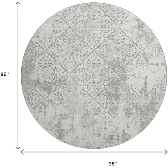 8' Ivory And Gray Abstract Washable Round Rug With UV Protection Photo 3