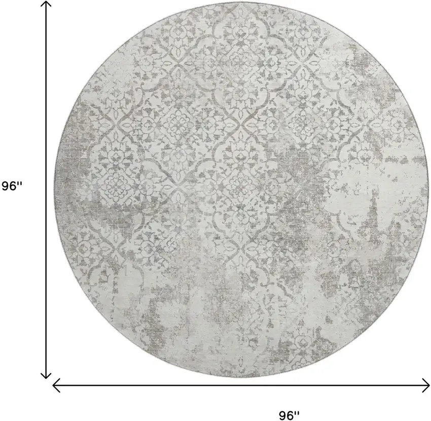 8' Ivory And Gray Abstract Washable Round Rug With UV Protection Photo 3