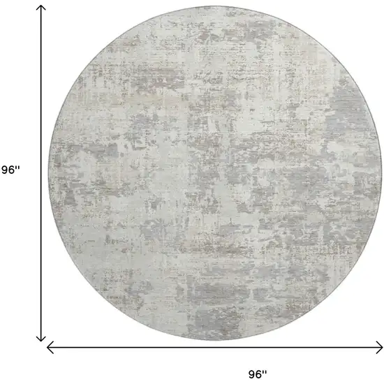 8' Ivory And Gray Abstract Washable Round Rug With UV Protection Photo 9