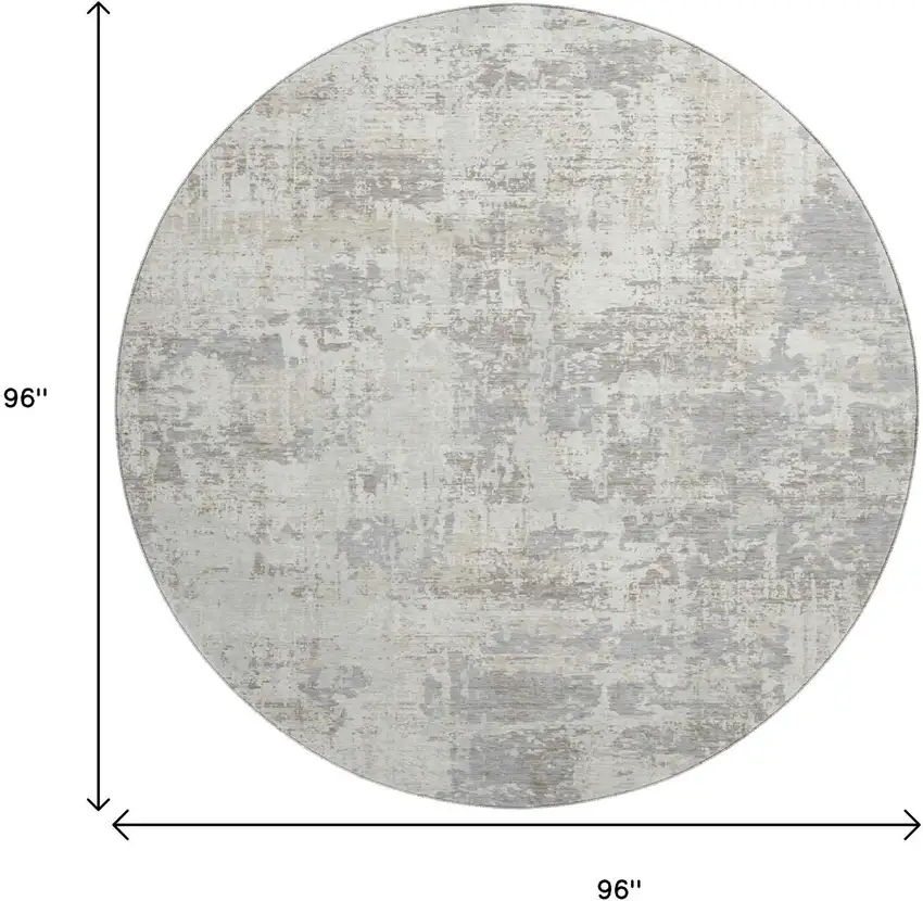 8' Ivory And Gray Abstract Washable Round Rug With UV Protection Photo 9