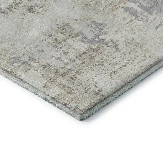 8' Ivory And Gray Abstract Washable Round Rug With UV Protection Photo 6