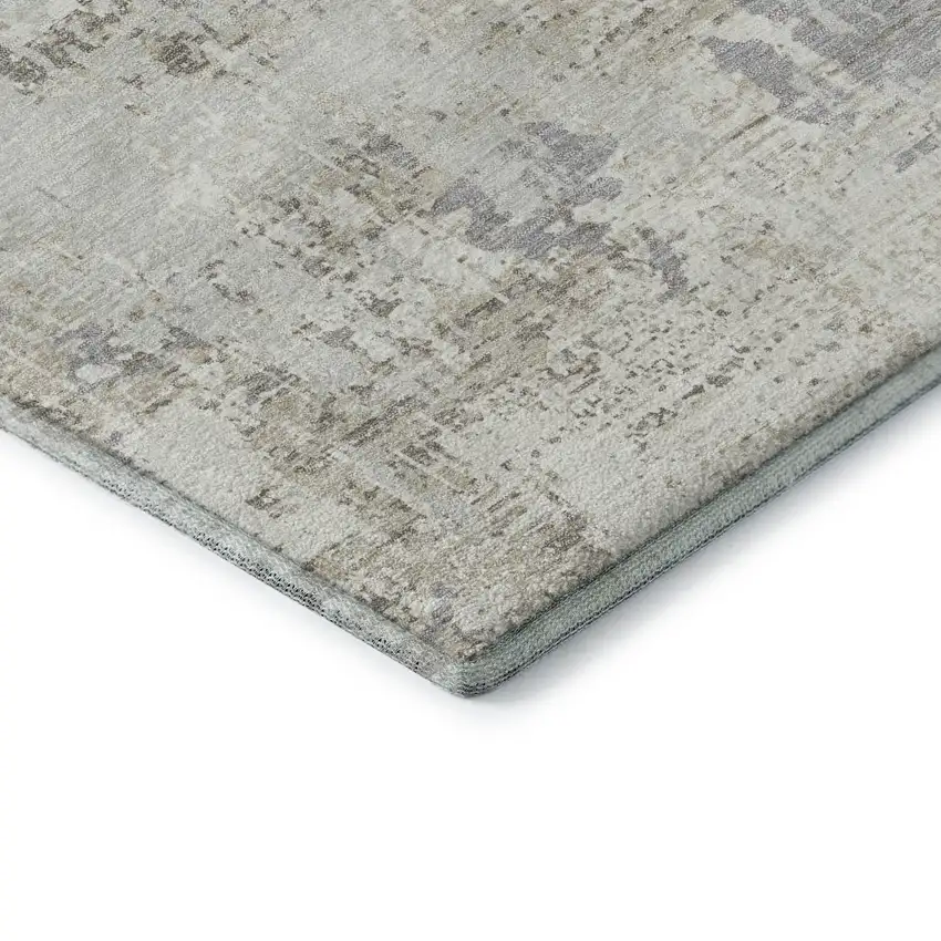 8' Ivory And Gray Abstract Washable Round Rug With UV Protection Photo 6