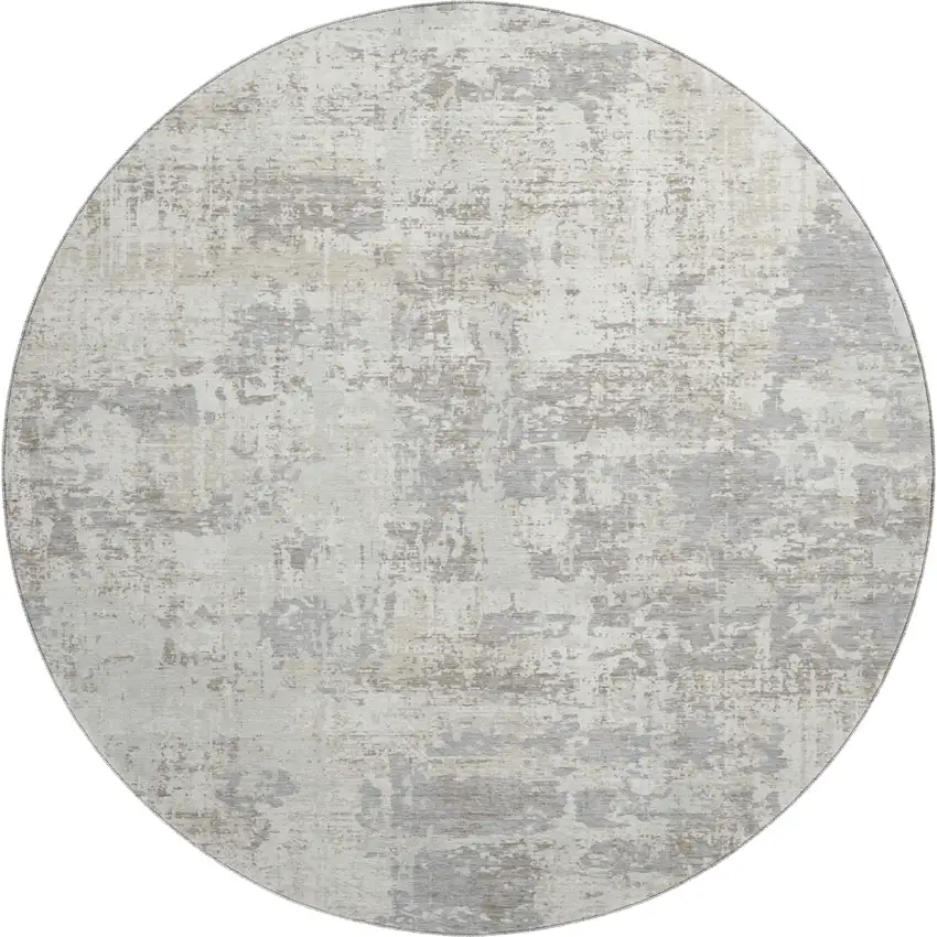 8' Ivory And Gray Abstract Washable Round Rug With UV Protection Photo 1